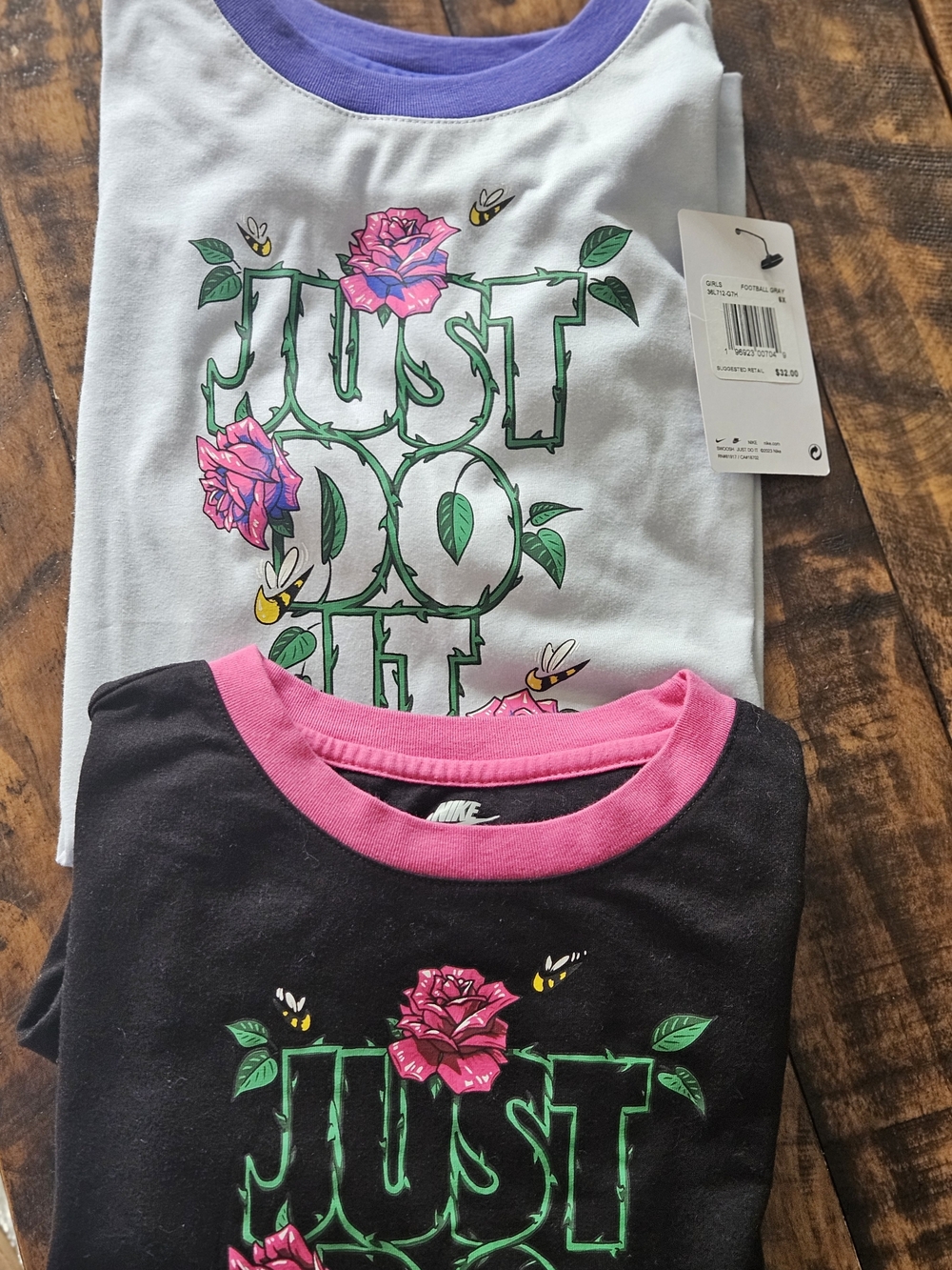 Nike Kids 'Just Do It' Floral Graphic T-Shirt - Black & White